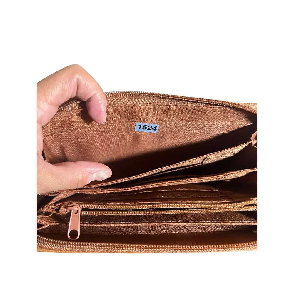 Strada Continental Cognac Leather Brown Zip Around Wallet Clutch Organizer